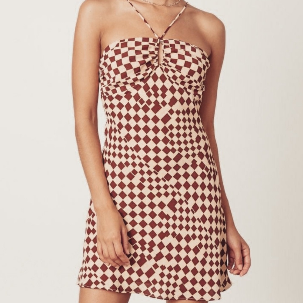 Brown and Cream Checkered Dress